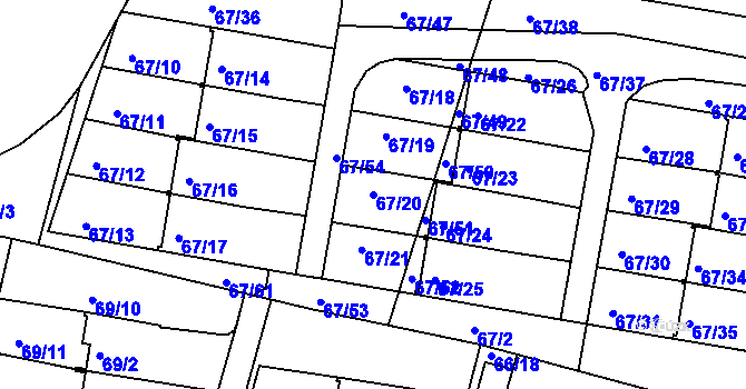 Parcela st. 67/20 v KÚ Doubí u Liberce, Katastrální mapa