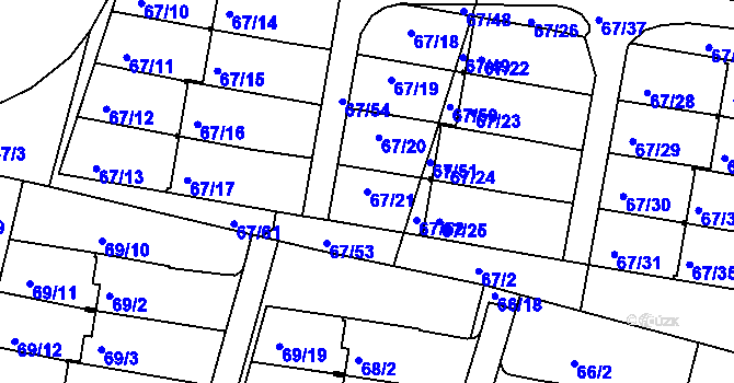 Parcela st. 67/21 v KÚ Doubí u Liberce, Katastrální mapa