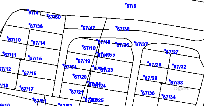 Parcela st. 67/22 v KÚ Doubí u Liberce, Katastrální mapa