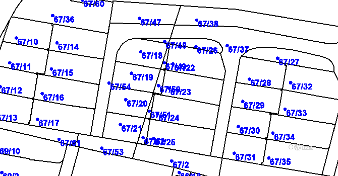 Parcela st. 67/23 v KÚ Doubí u Liberce, Katastrální mapa