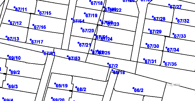 Parcela st. 67/25 v KÚ Doubí u Liberce, Katastrální mapa