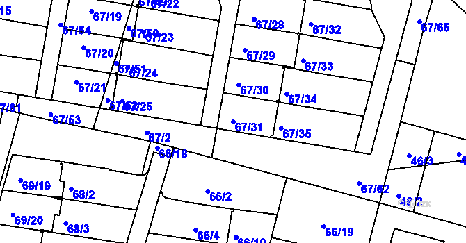 Parcela st. 67/31 v KÚ Doubí u Liberce, Katastrální mapa