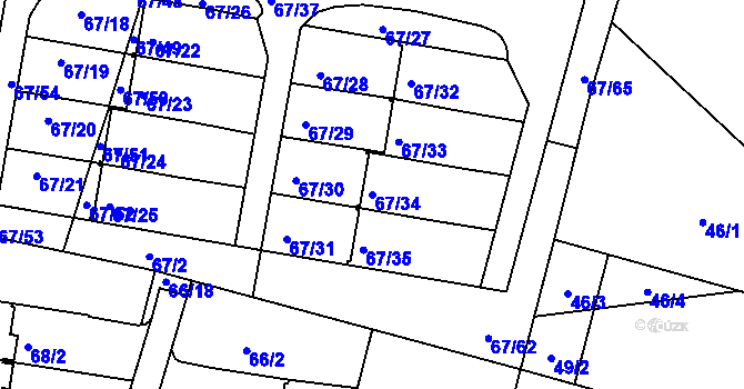 Parcela st. 67/34 v KÚ Doubí u Liberce, Katastrální mapa