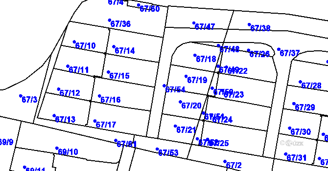 Parcela st. 67/54 v KÚ Doubí u Liberce, Katastrální mapa