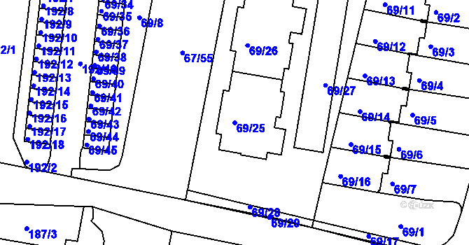Parcela st. 69/25 v KÚ Doubí u Liberce, Katastrální mapa