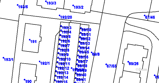 Parcela st. 69/33 v KÚ Doubí u Liberce, Katastrální mapa