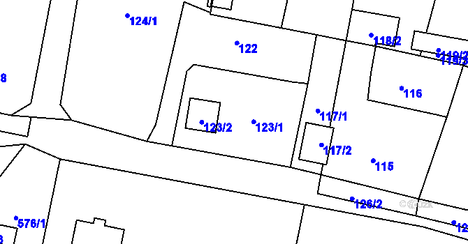 Parcela st. 123 v KÚ Doubí u Liberce, Katastrální mapa