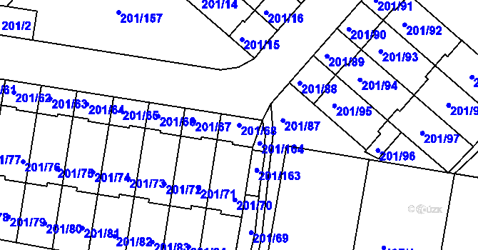 Parcela st. 201/68 v KÚ Doubí u Liberce, Katastrální mapa