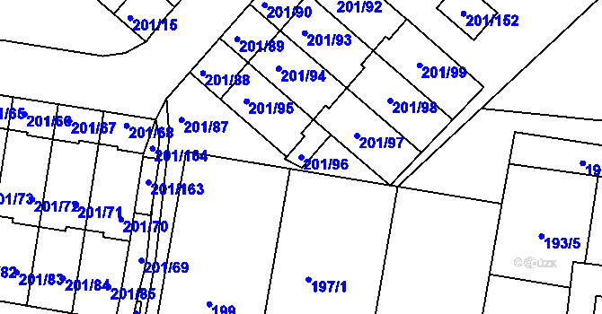 Parcela st. 201/96 v KÚ Doubí u Liberce, Katastrální mapa