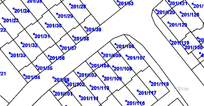 Parcela st. 201/105 v KÚ Doubí u Liberce, Katastrální mapa