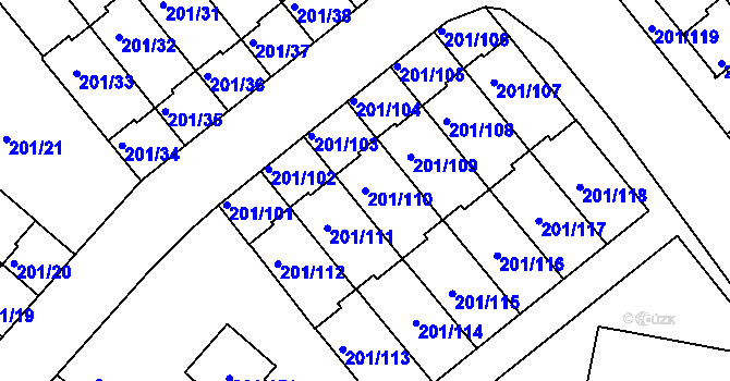 Parcela st. 201/110 v KÚ Doubí u Liberce, Katastrální mapa