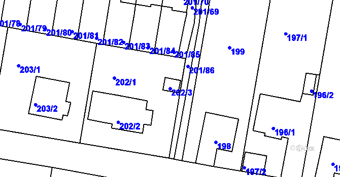 Parcela st. 202/3 v KÚ Doubí u Liberce, Katastrální mapa