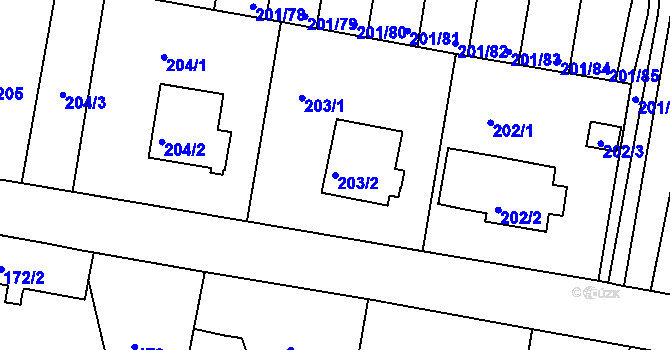 Parcela st. 203/2 v KÚ Doubí u Liberce, Katastrální mapa