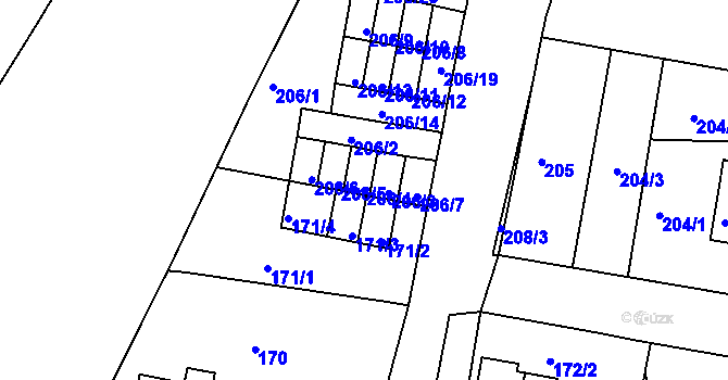 Parcela st. 206/4 v KÚ Doubí u Liberce, Katastrální mapa