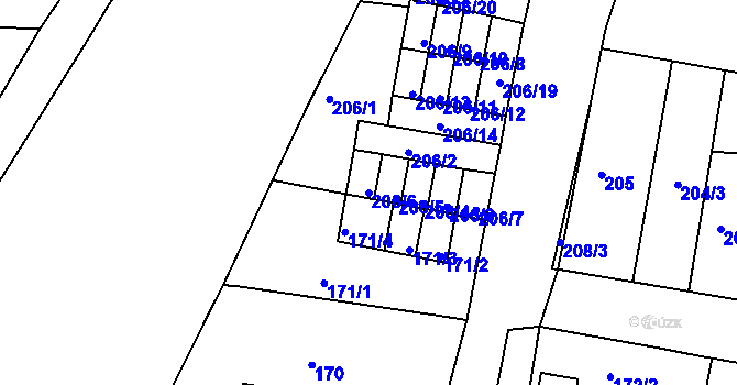 Parcela st. 206/6 v KÚ Doubí u Liberce, Katastrální mapa