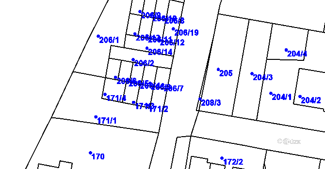 Parcela st. 206/7 v KÚ Doubí u Liberce, Katastrální mapa