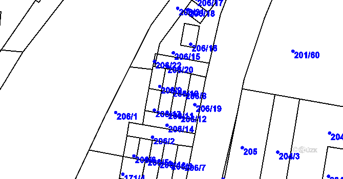 Parcela st. 206/10 v KÚ Doubí u Liberce, Katastrální mapa