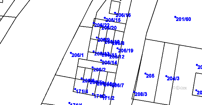 Parcela st. 206/11 v KÚ Doubí u Liberce, Katastrální mapa