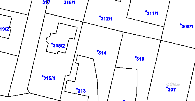 Parcela st. 314 v KÚ Doubí u Liberce, Katastrální mapa