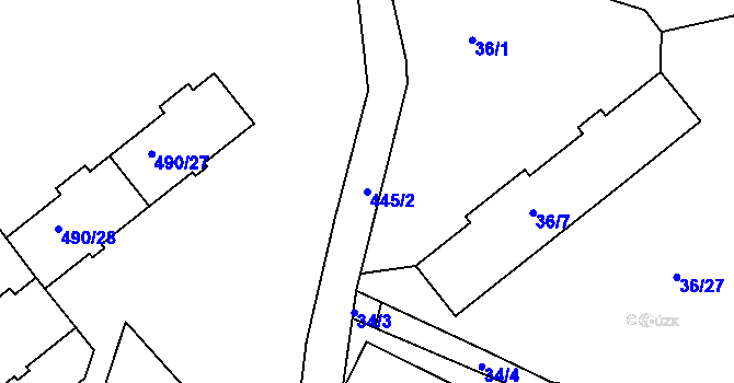Parcela st. 445/2 v KÚ Doubí u Liberce, Katastrální mapa