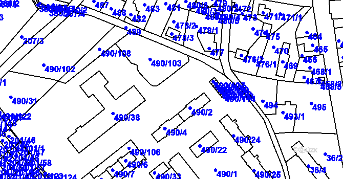 Parcela st. 490/1 v KÚ Doubí u Liberce, Katastrální mapa