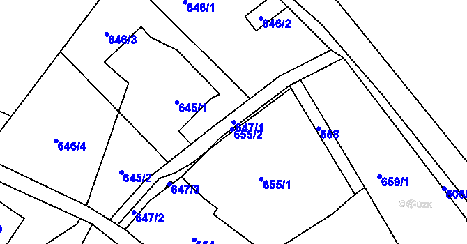 Parcela st. 647/1 v KÚ Doubí u Liberce, Katastrální mapa