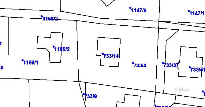 Parcela st. 733/14 v KÚ Doubí u Liberce, Katastrální mapa