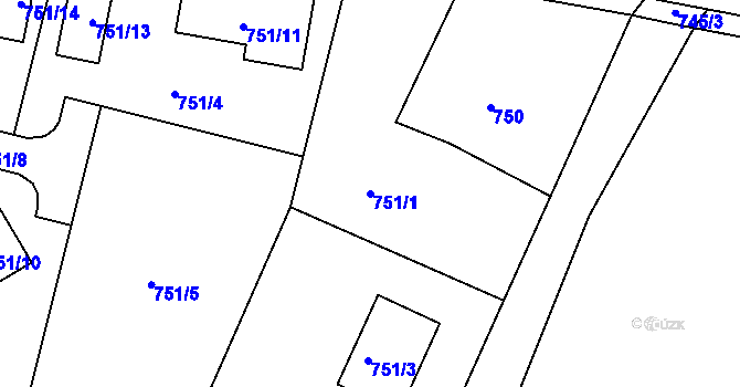 Parcela st. 751/1 v KÚ Doubí u Liberce, Katastrální mapa