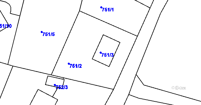 Parcela st. 751/3 v KÚ Doubí u Liberce, Katastrální mapa