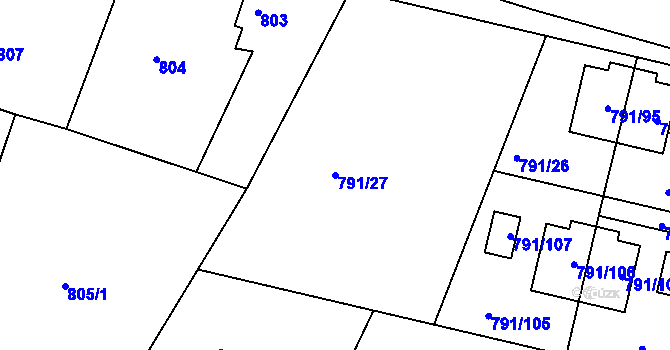 Parcela st. 791/27 v KÚ Doubí u Liberce, Katastrální mapa
