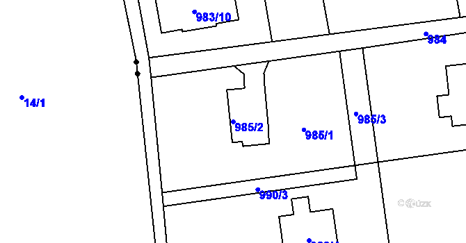 Parcela st. 985/2 v KÚ Doubí u Liberce, Katastrální mapa