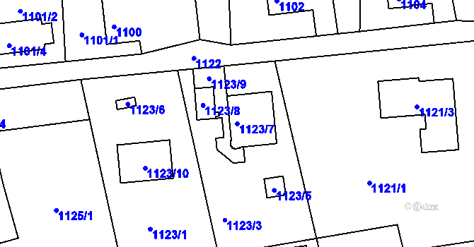 Parcela st. 1123/7 v KÚ Doubí u Liberce, Katastrální mapa