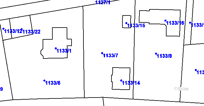 Parcela st. 1133/7 v KÚ Doubí u Liberce, Katastrální mapa