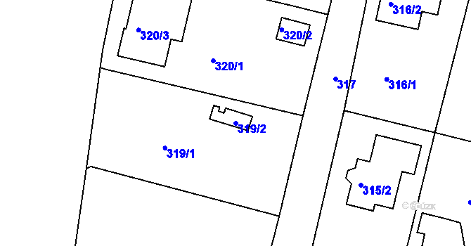Parcela st. 319/2 v KÚ Doubí u Liberce, Katastrální mapa