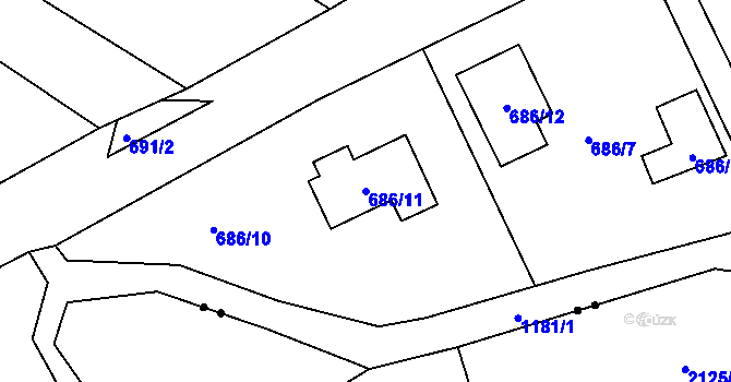 Parcela st. 686/11 v KÚ Doubí u Liberce, Katastrální mapa