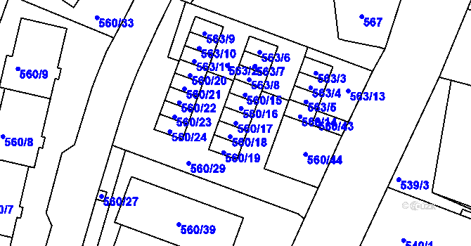 Parcela st. 560/17 v KÚ Doubí u Liberce, Katastrální mapa