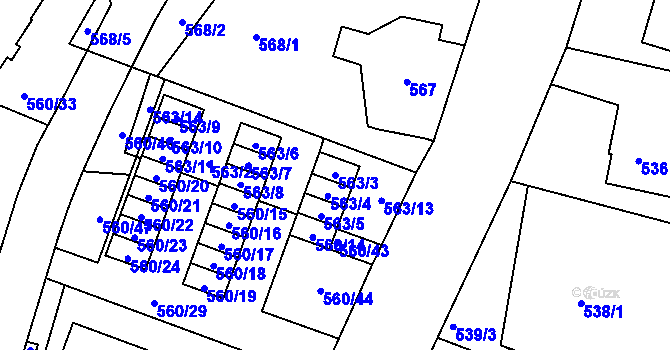 Parcela st. 563/3 v KÚ Doubí u Liberce, Katastrální mapa