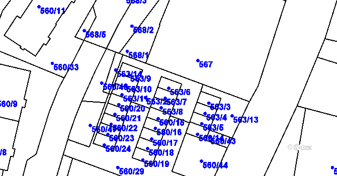 Parcela st. 563/6 v KÚ Doubí u Liberce, Katastrální mapa