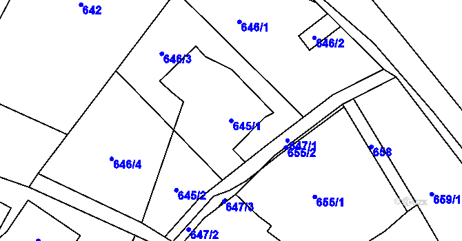 Parcela st. 645/1 v KÚ Doubí u Liberce, Katastrální mapa