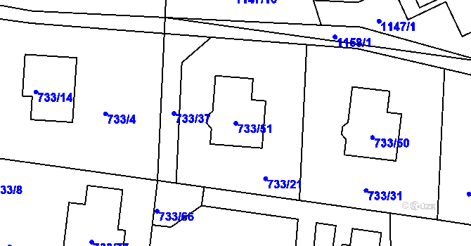 Parcela st. 733/51 v KÚ Doubí u Liberce, Katastrální mapa