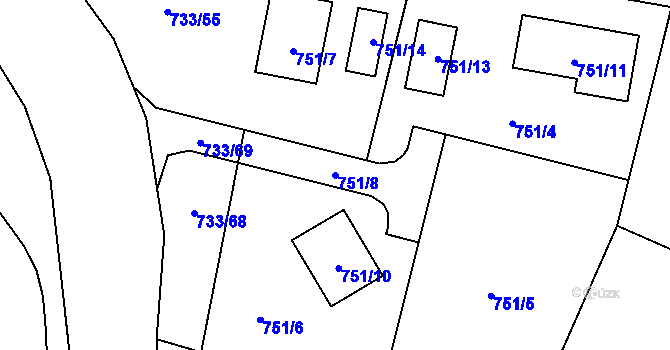 Parcela st. 751/8 v KÚ Doubí u Liberce, Katastrální mapa