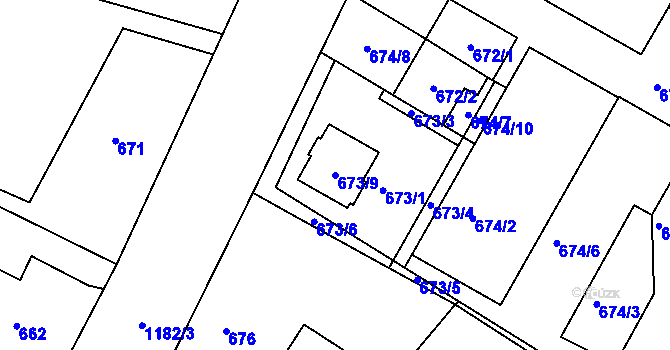 Parcela st. 673/9 v KÚ Doubí u Liberce, Katastrální mapa