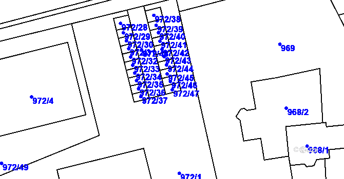 Parcela st. 972/47 v KÚ Doubí u Liberce, Katastrální mapa