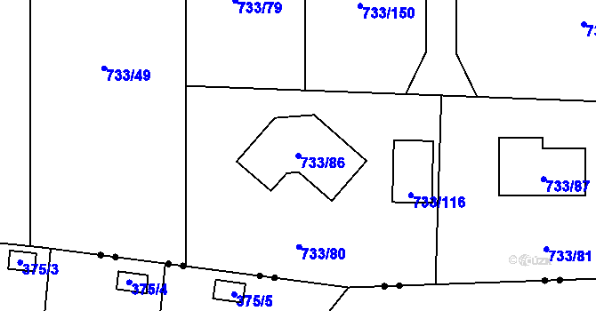 Parcela st. 733/86 v KÚ Doubí u Liberce, Katastrální mapa