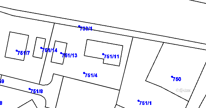 Parcela st. 751/11 v KÚ Doubí u Liberce, Katastrální mapa