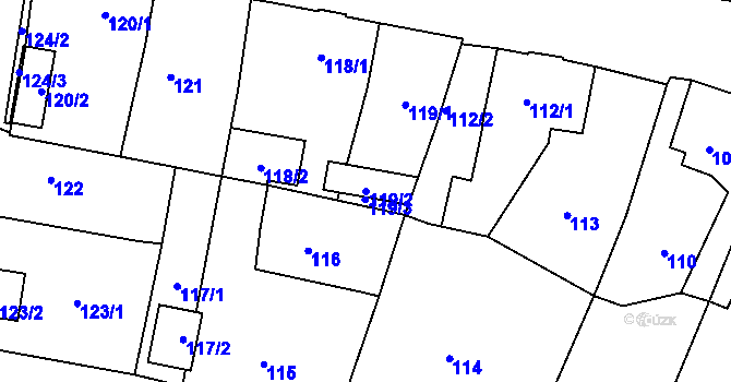 Parcela st. 119/2 v KÚ Doubí u Liberce, Katastrální mapa
