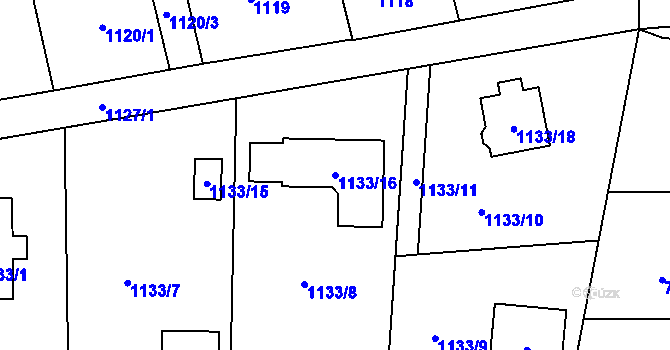 Parcela st. 1133/16 v KÚ Doubí u Liberce, Katastrální mapa