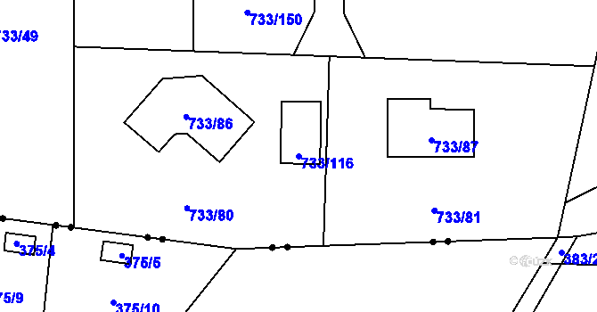 Parcela st. 733/116 v KÚ Doubí u Liberce, Katastrální mapa
