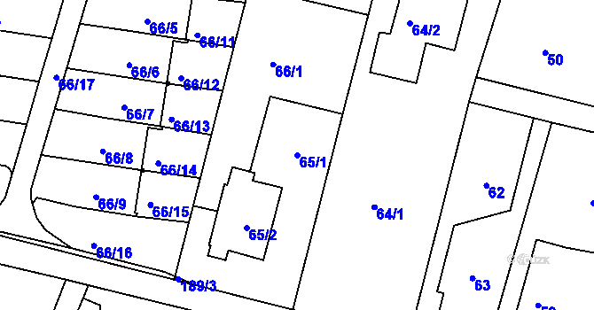 Parcela st. 65/1 v KÚ Doubí u Liberce, Katastrální mapa