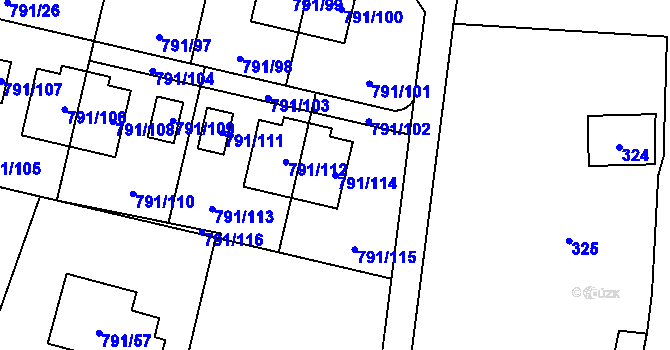 Parcela st. 791/114 v KÚ Doubí u Liberce, Katastrální mapa